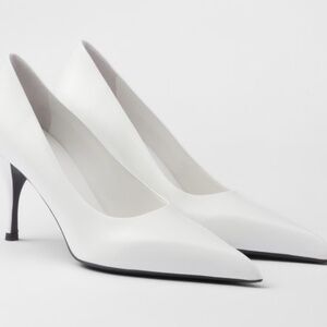Prada Leather White Pumps Contemporary Pointed To Elegant Shoes Heels Size 40.5